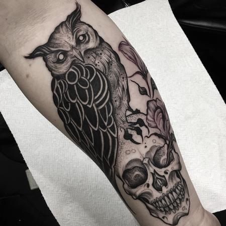 Tattoos - Blackwork Owl and Skull - 120315